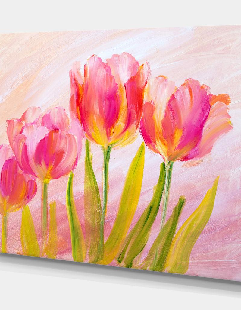 DesignQ Red Tulips - Floral Painting Print On Wrapped Canvas