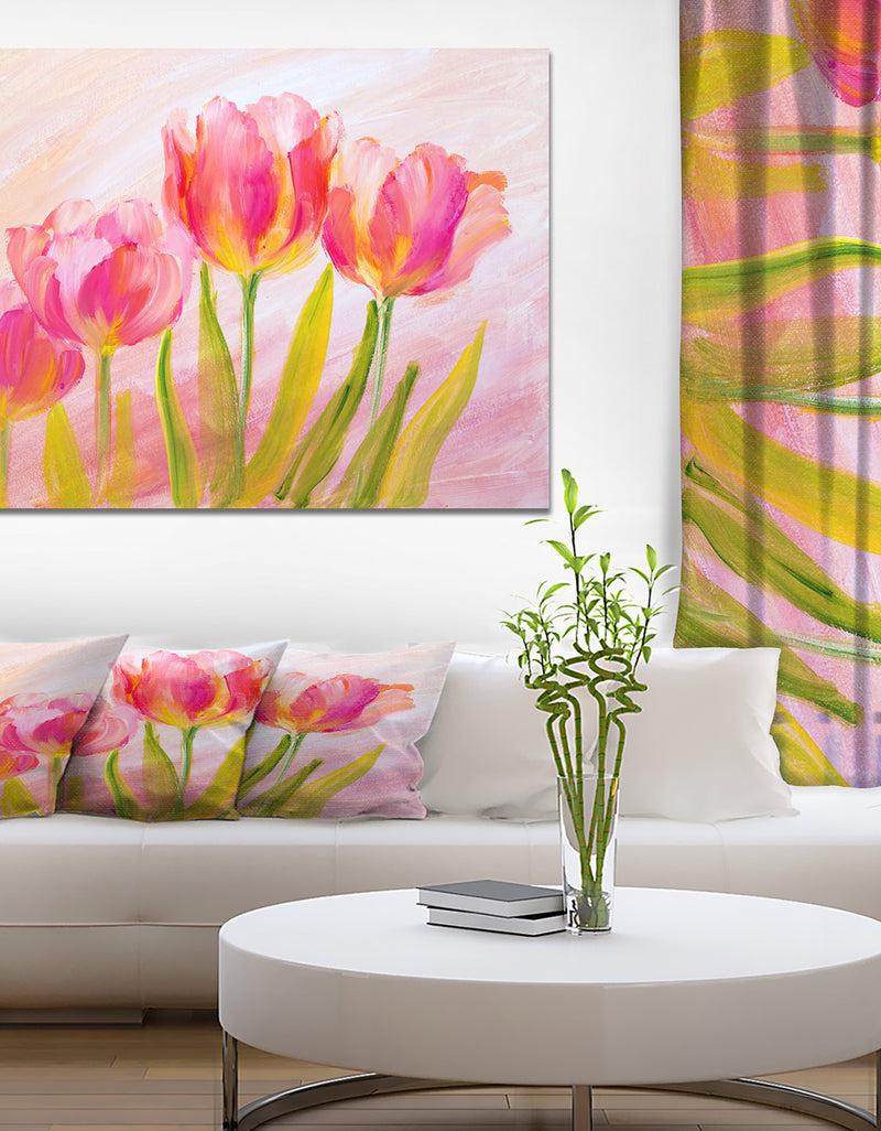 DesignQ Red Tulips - Floral Painting Print on Wrapped Canvas