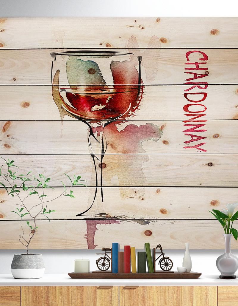 DesignQ Red Wine on White Background - Contemporary Print on Natural Pine Wood