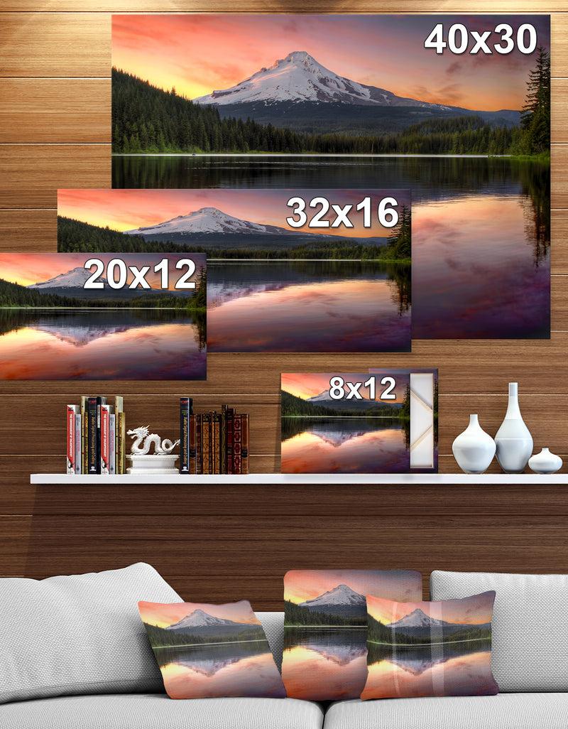 DesignQ Reflection Of Mount Hood On Trillium Lake At Sunset - Lake Landscapes Photographic On Wrapped Canvas