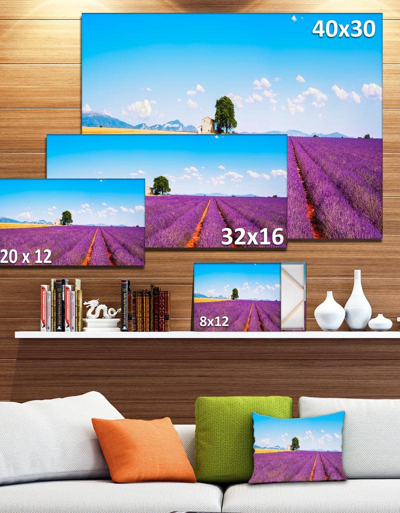 DesignQ Remote House And Tree In Lavender Field - Oversized Landscape Wall Art Print