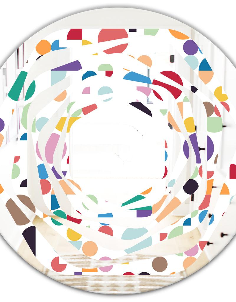 DesignQ Retro Abstract Circular I - Modern Round Or Oval Wall Mirror - Whirl
