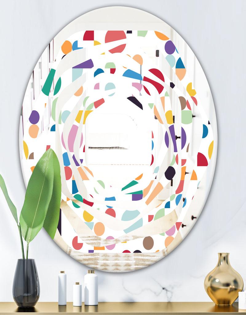 DesignQ Retro Abstract Circular I - Modern Round Or Oval Wall Mirror - Whirl