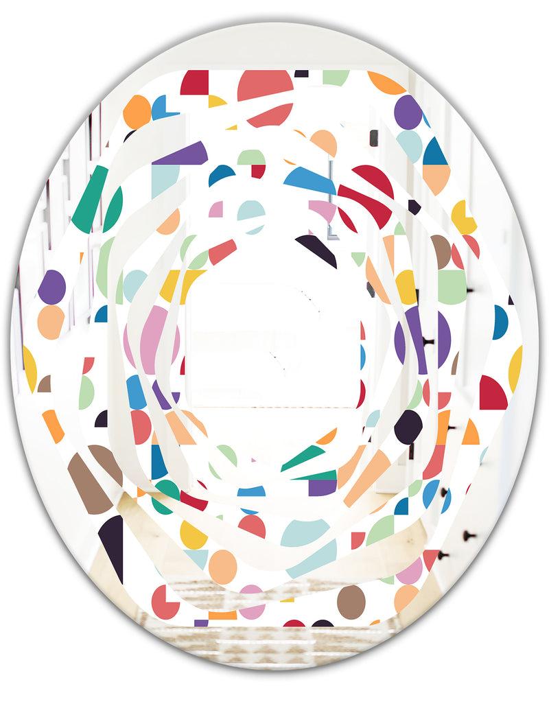 DesignQ Retro Abstract Circular I - Modern Round Or Oval Wall Mirror - Whirl