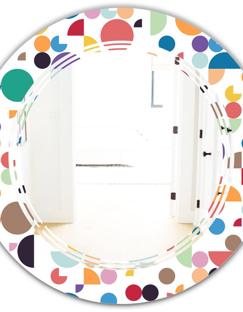 DesignQ Retro Abstract Circular I - Modern Round Or Oval Wall Mirror - Triple C