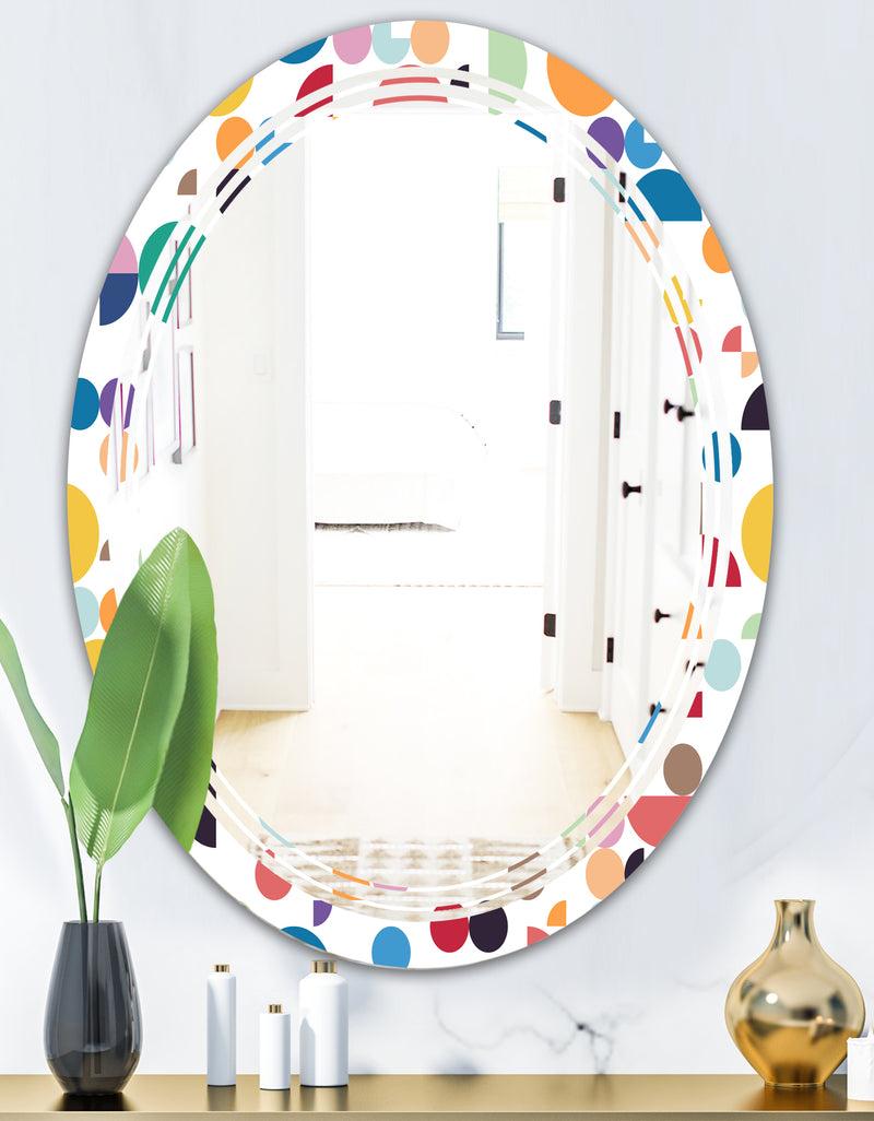 DesignQ Retro Abstract Circular I - Modern Round Or Oval Wall Mirror - Triple C
