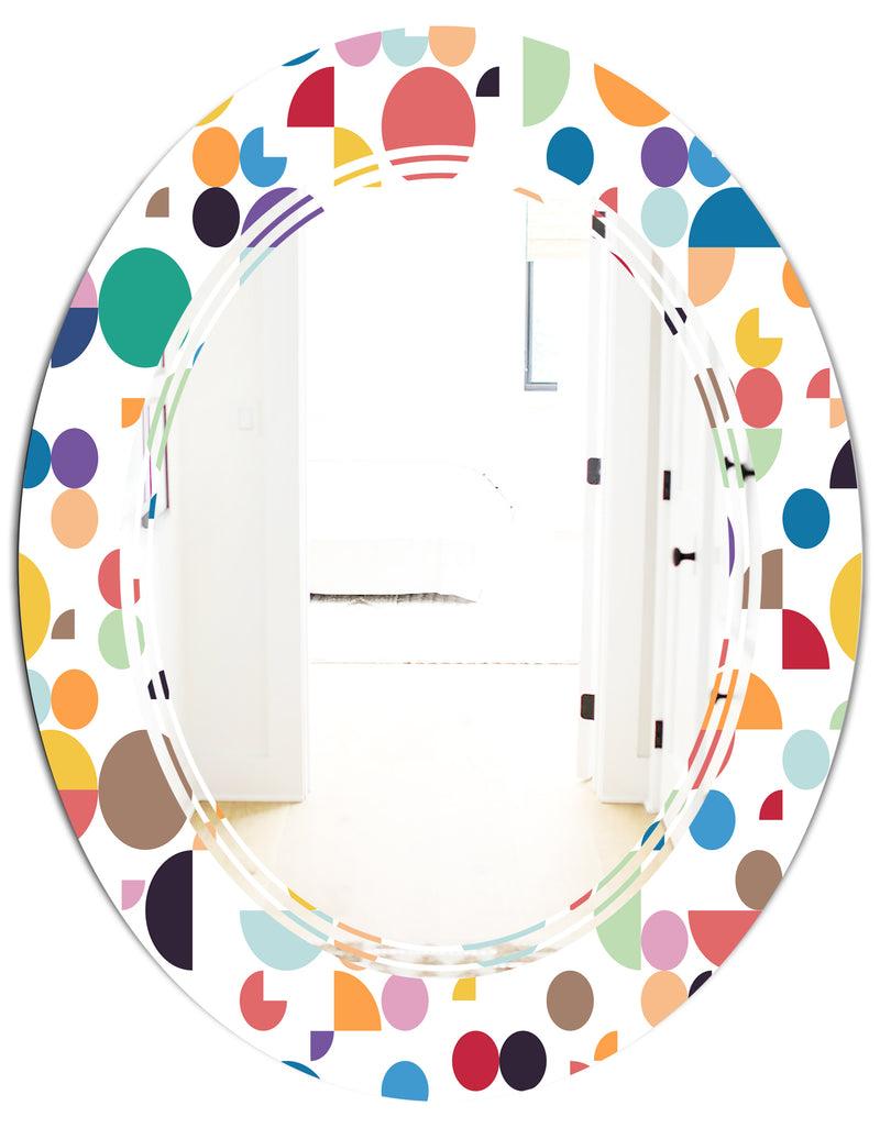 DesignQ Retro Abstract Circular I - Modern Round Or Oval Wall Mirror - Triple C