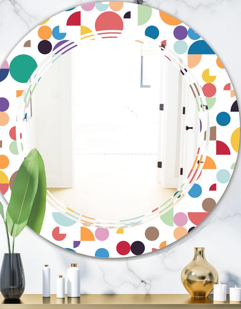 DesignQ Retro Abstract Circular I - Modern Round or Oval Wall Mirror - Triple C