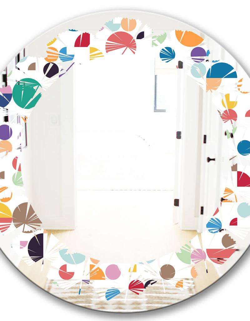 DesignQ Retro Abstract Circular I - Modern Round Or Oval Wall Mirror - Leaves