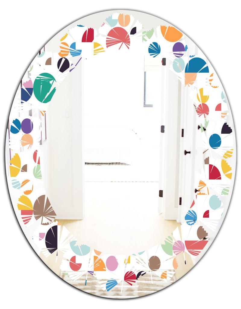 DesignQ Retro Abstract Circular I - Modern Round Or Oval Wall Mirror - Leaves