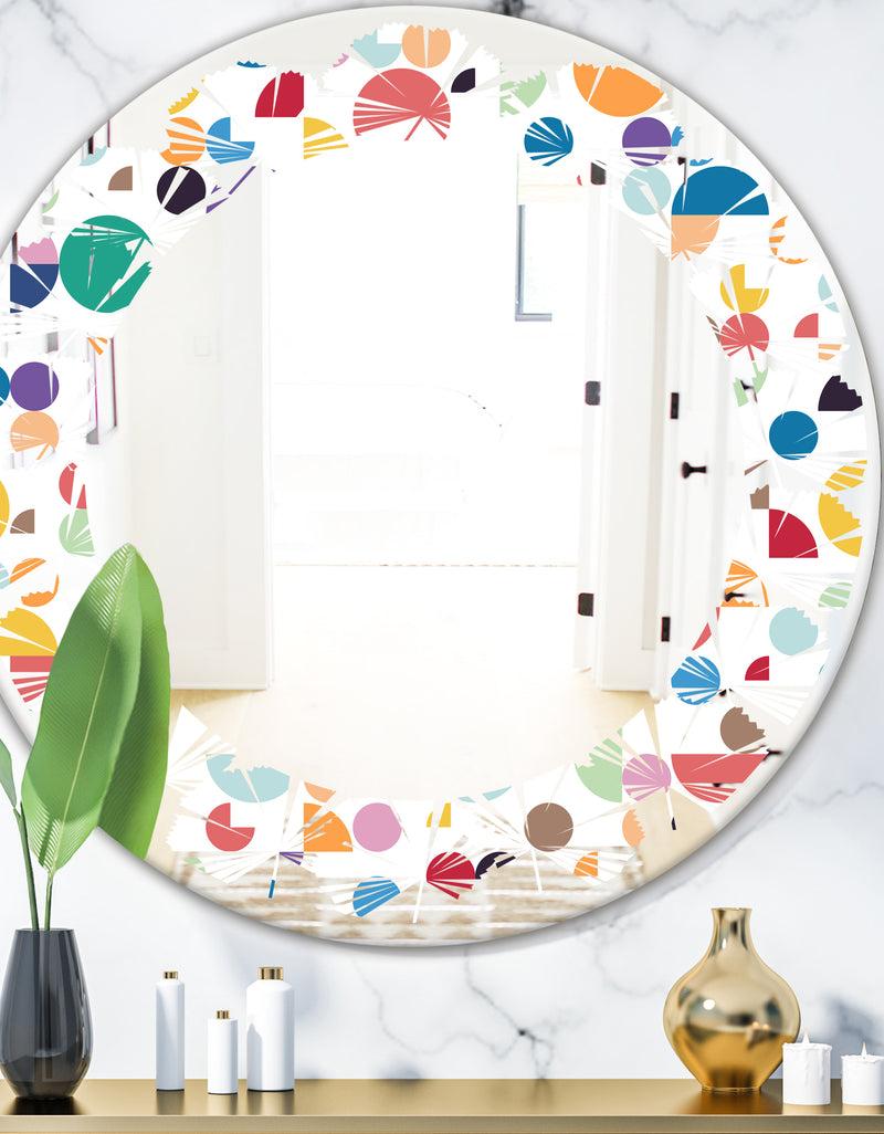 DesignQ Retro Abstract Circular I - Modern Round or Oval Wall Mirror - Leaves