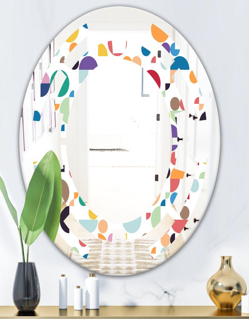 DesignQ Retro Abstract Circular I - Modern Round Or Oval Wall Mirror - Space