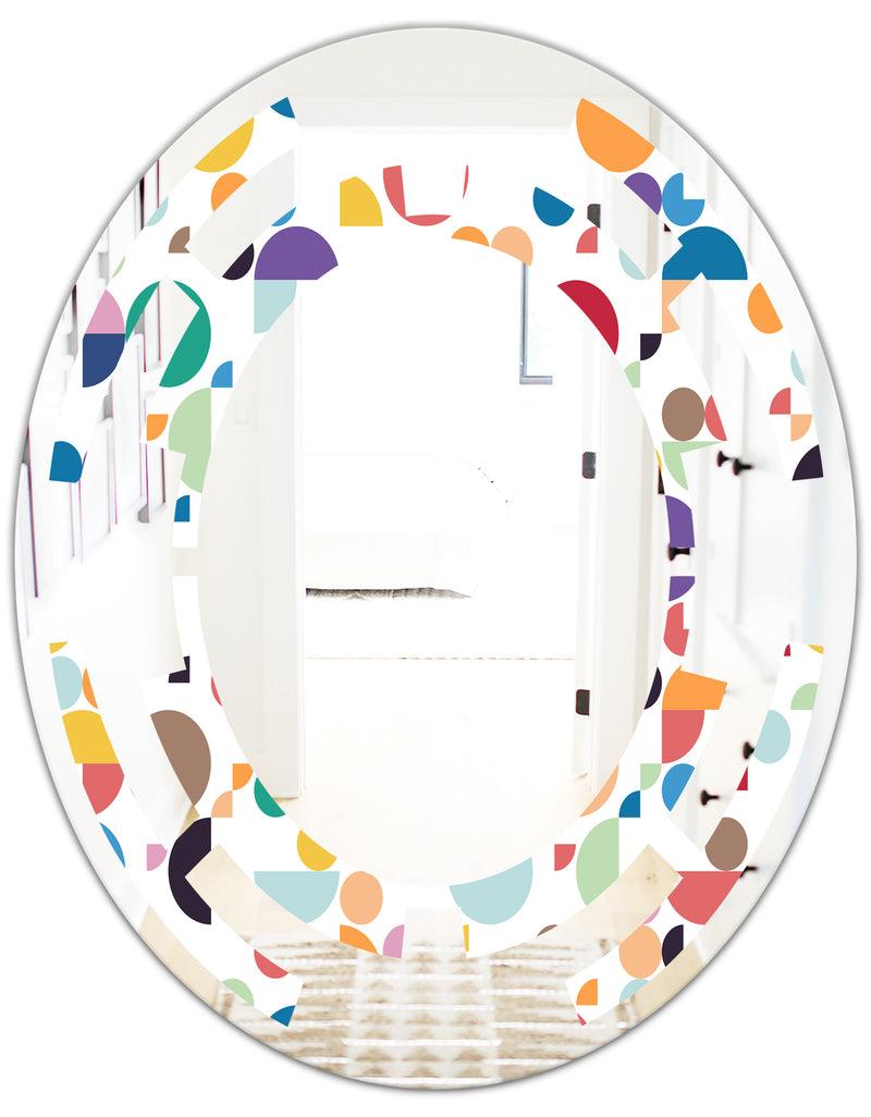 DesignQ Retro Abstract Circular I - Modern Round Or Oval Wall Mirror - Space