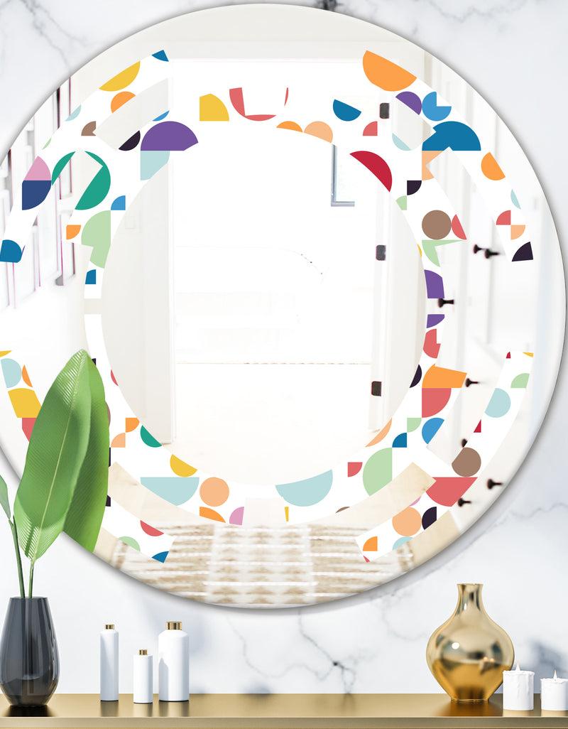 DesignQ Retro Abstract Circular I - Modern Round or Oval Wall Mirror - Space