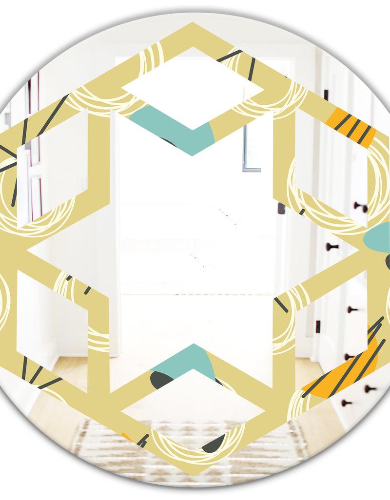 DesignQ Retro Abstract Design II - Modern Round Or Oval Wall Mirror - Hexagon Star