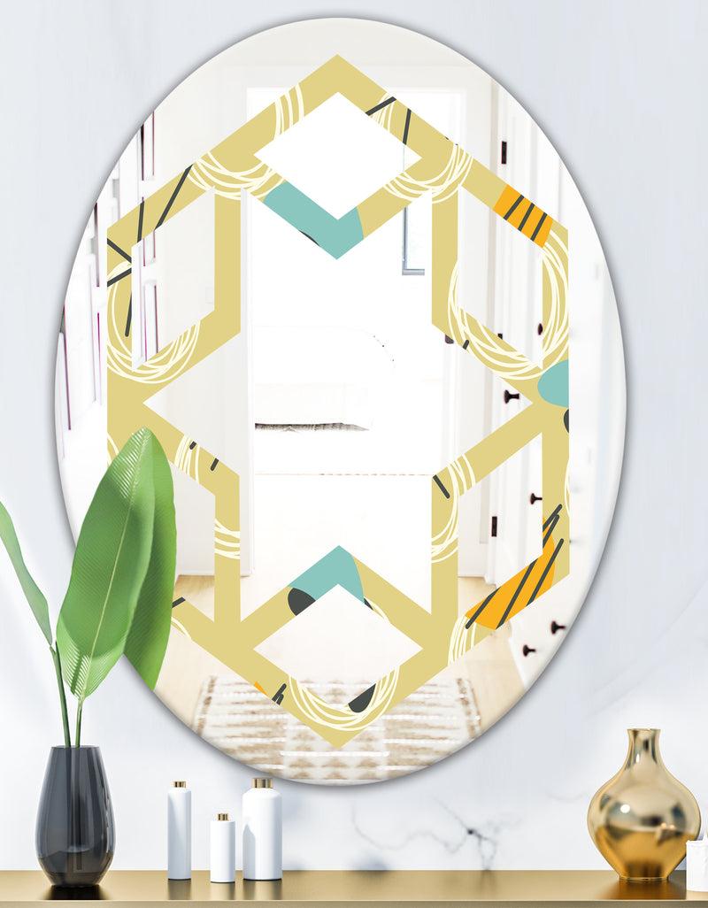 DesignQ Retro Abstract Design II - Modern Round Or Oval Wall Mirror - Hexagon Star