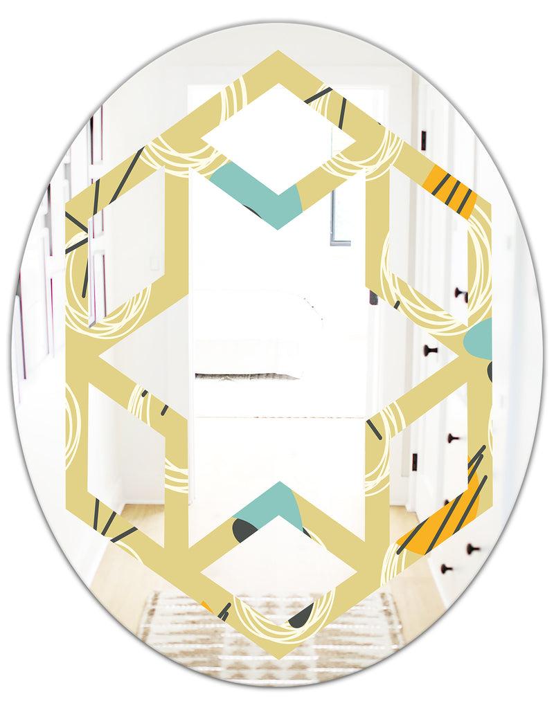 DesignQ Retro Abstract Design II - Modern Round Or Oval Wall Mirror - Hexagon Star