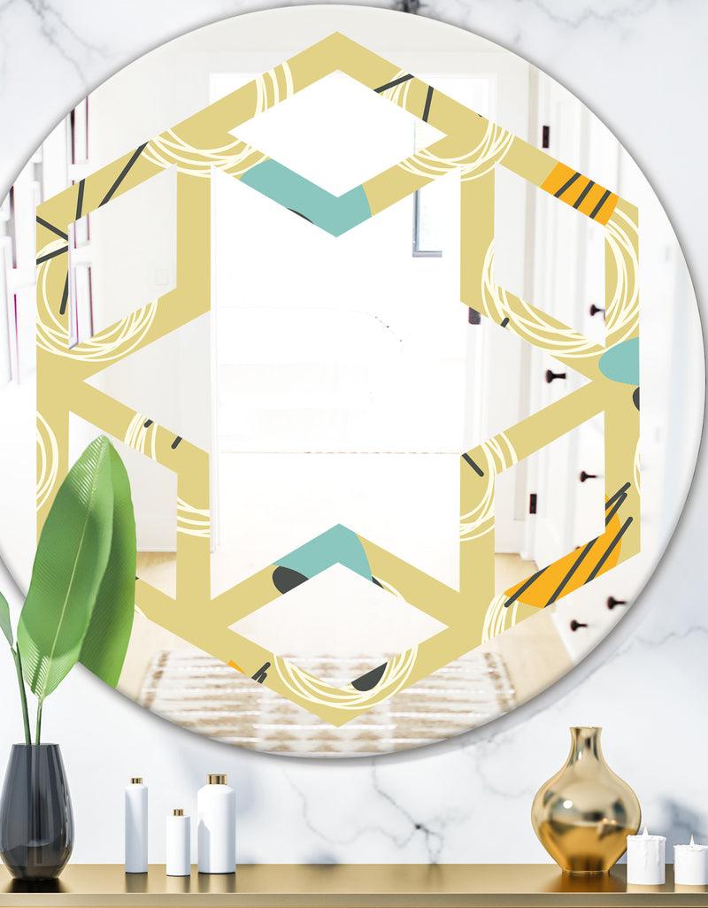 DesignQ Retro Abstract Design II - Modern Round or Oval Wall Mirror - Hexagon Star
