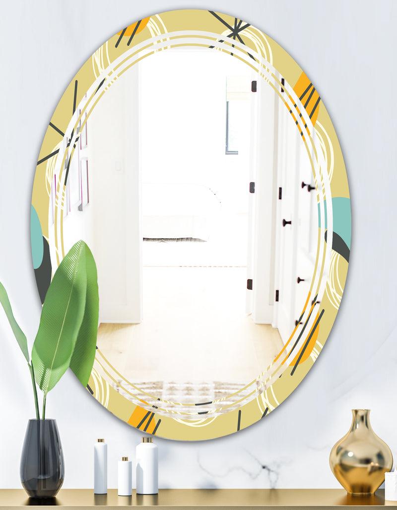 DesignQ Retro Abstract Design II - Modern Round Or Oval Wall Mirror - Triple C