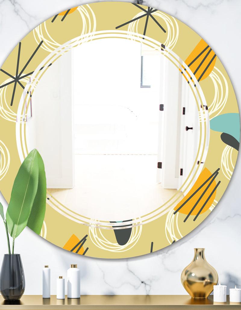 DesignQ Retro Abstract Design II - Modern Round or Oval Wall Mirror - Triple C