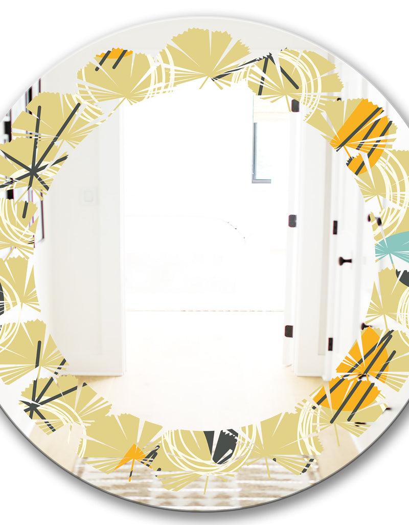 DesignQ Retro Abstract Design II - Modern Round Or Oval Wall Mirror - Leaves