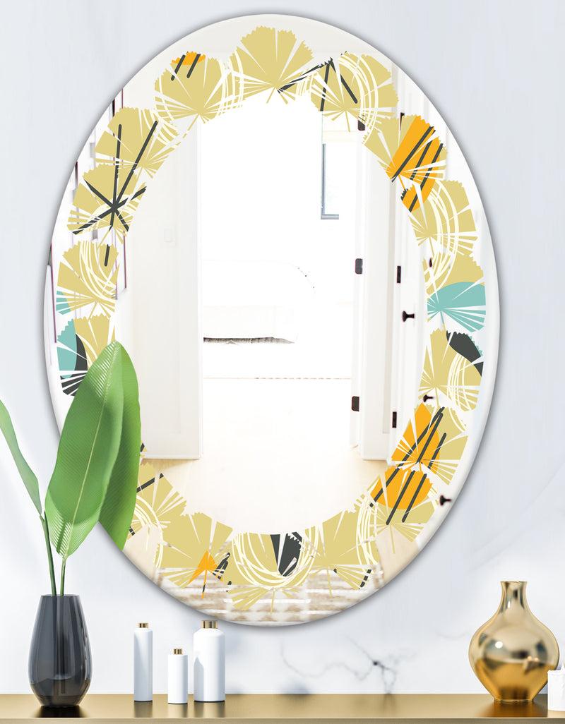 DesignQ Retro Abstract Design II - Modern Round Or Oval Wall Mirror - Leaves