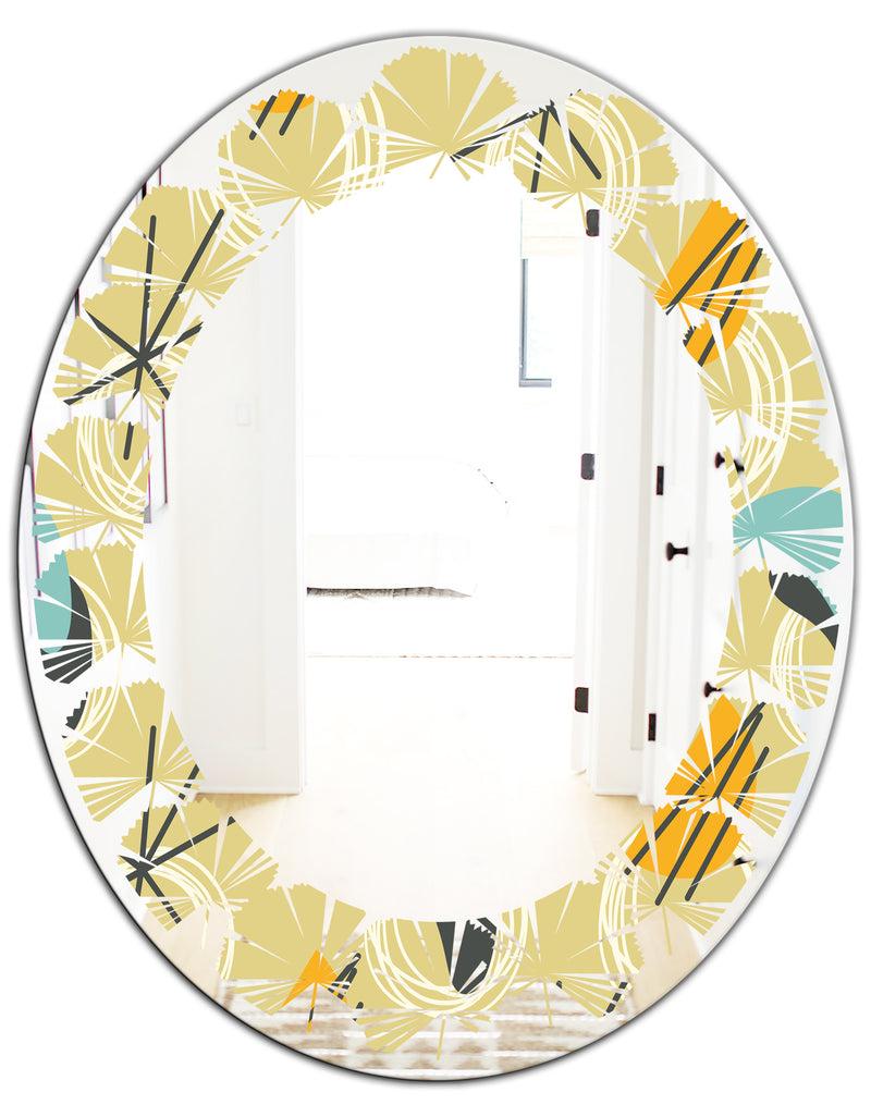DesignQ Retro Abstract Design II - Modern Round Or Oval Wall Mirror - Leaves