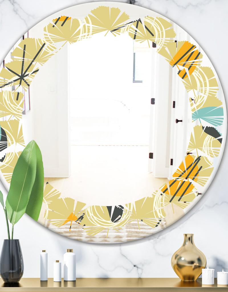 DesignQ Retro Abstract Design II - Modern Round or Oval Wall Mirror - Leaves