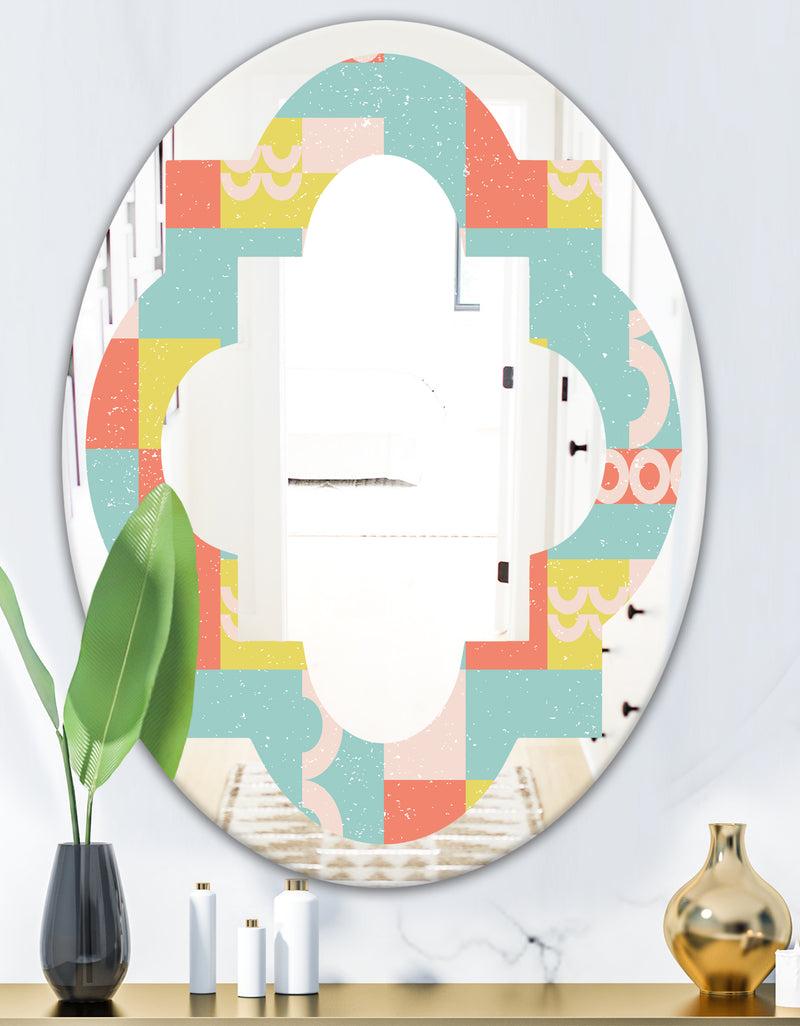 DesignQ Retro Abstract Design III - Modern Round Or Oval Wall Mirror - Quatrefoil
