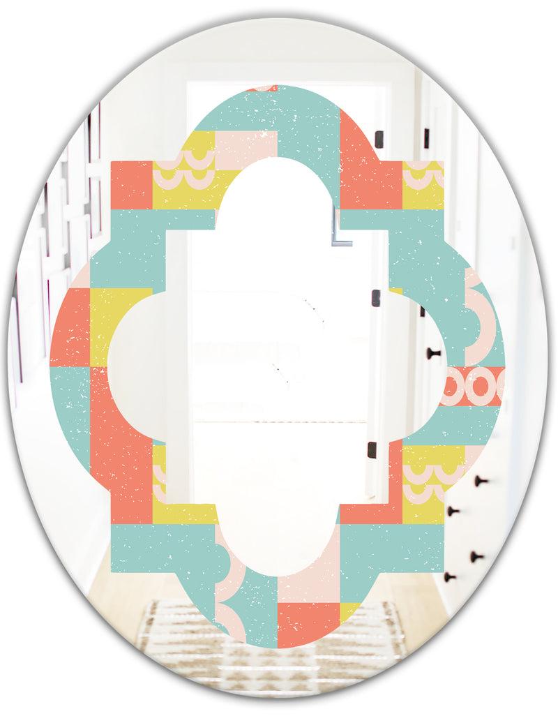 DesignQ Retro Abstract Design III - Modern Round Or Oval Wall Mirror - Quatrefoil
