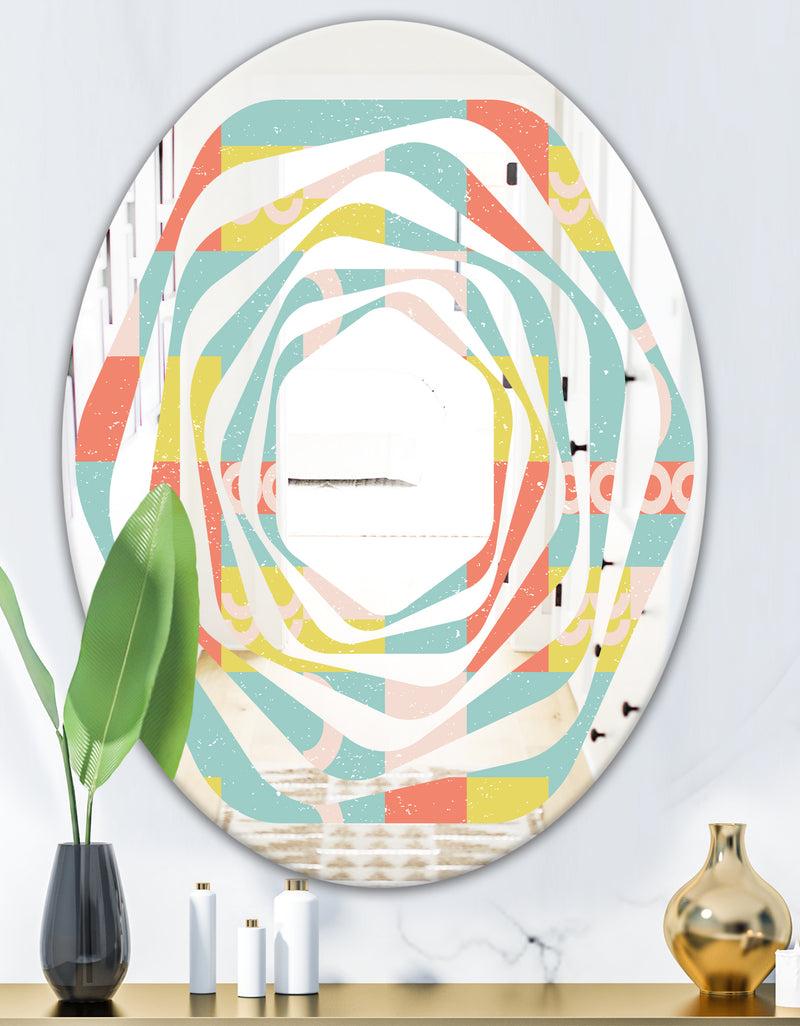 DesignQ Retro Abstract Design III - Modern Round Or Oval Wall Mirror - Whirl