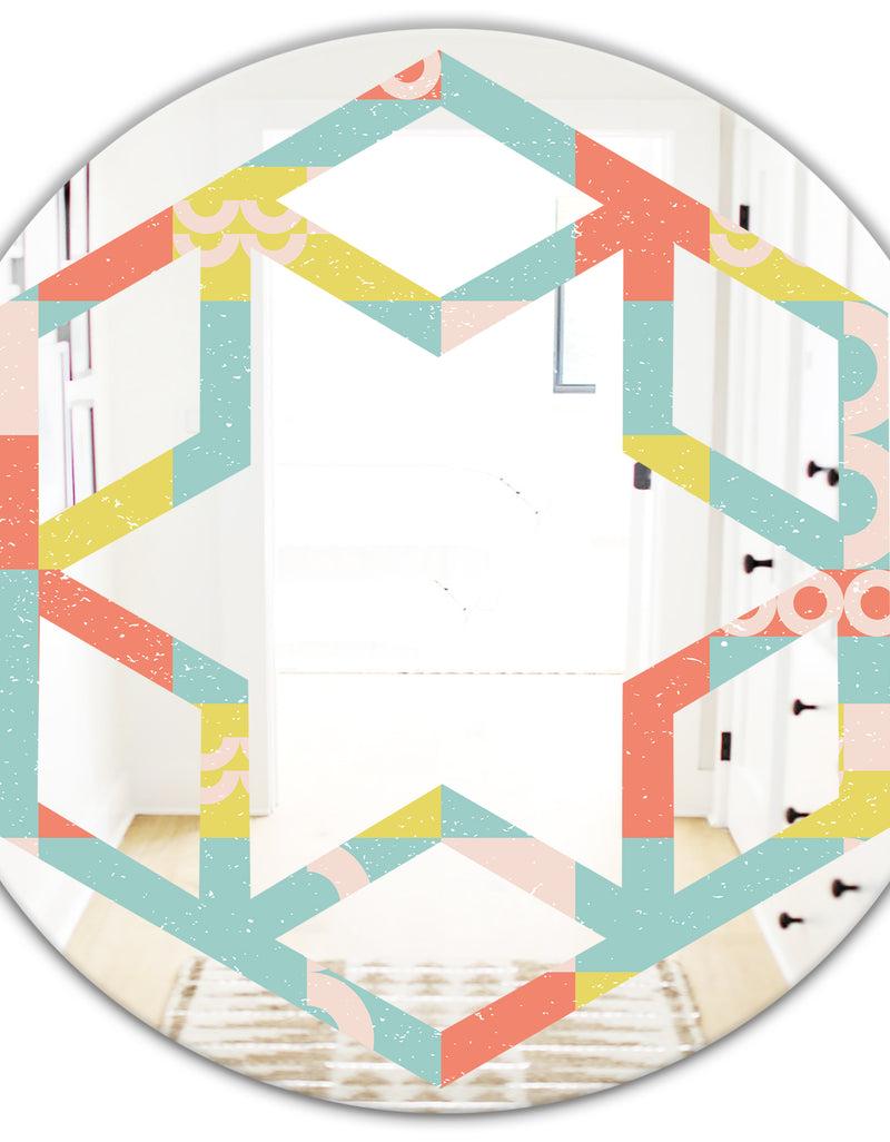 DesignQ Retro Abstract Design III - Modern Round Or Oval Wall Mirror - Hexagon Star