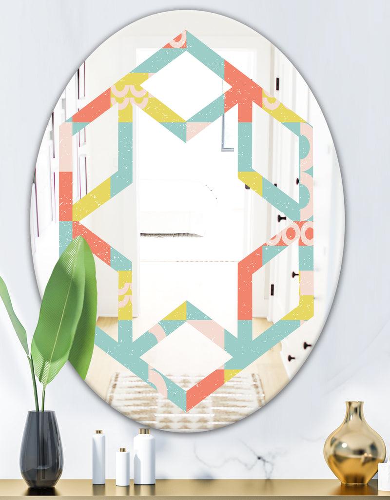 DesignQ Retro Abstract Design III - Modern Round Or Oval Wall Mirror - Hexagon Star