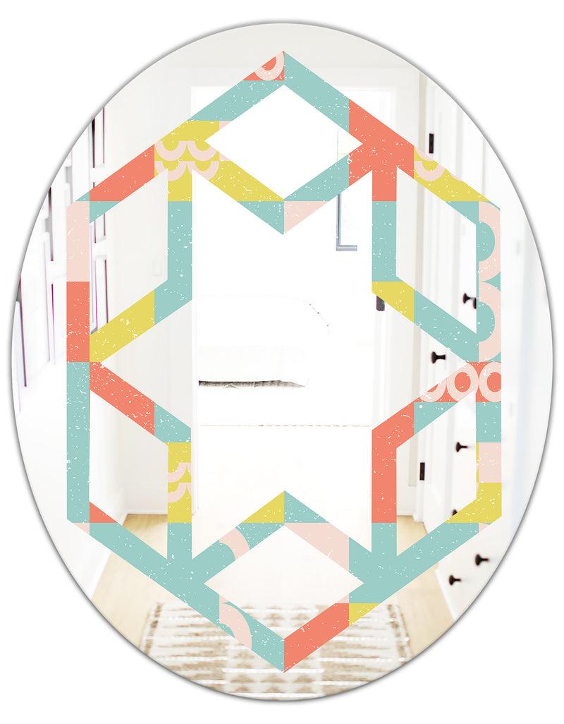 DesignQ Retro Abstract Design III - Modern Round Or Oval Wall Mirror - Hexagon Star
