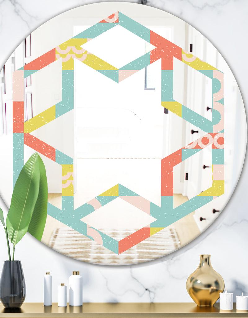 DesignQ Retro Abstract Design III - Modern Round or Oval Wall Mirror - Hexagon Star