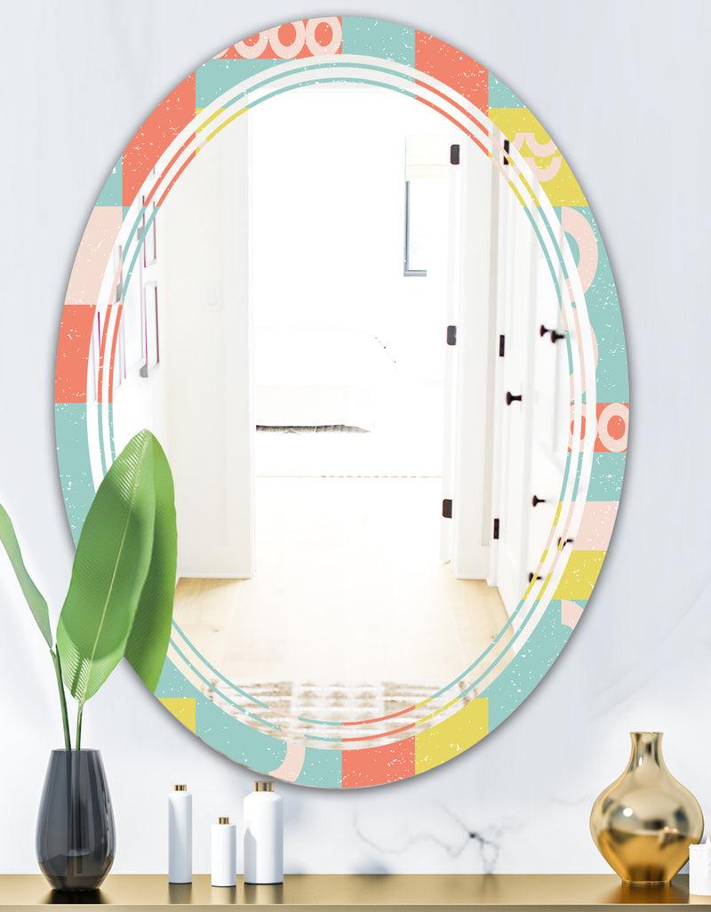 DesignQ Retro Abstract Design III - Modern Round Or Oval Wall Mirror - Triple C