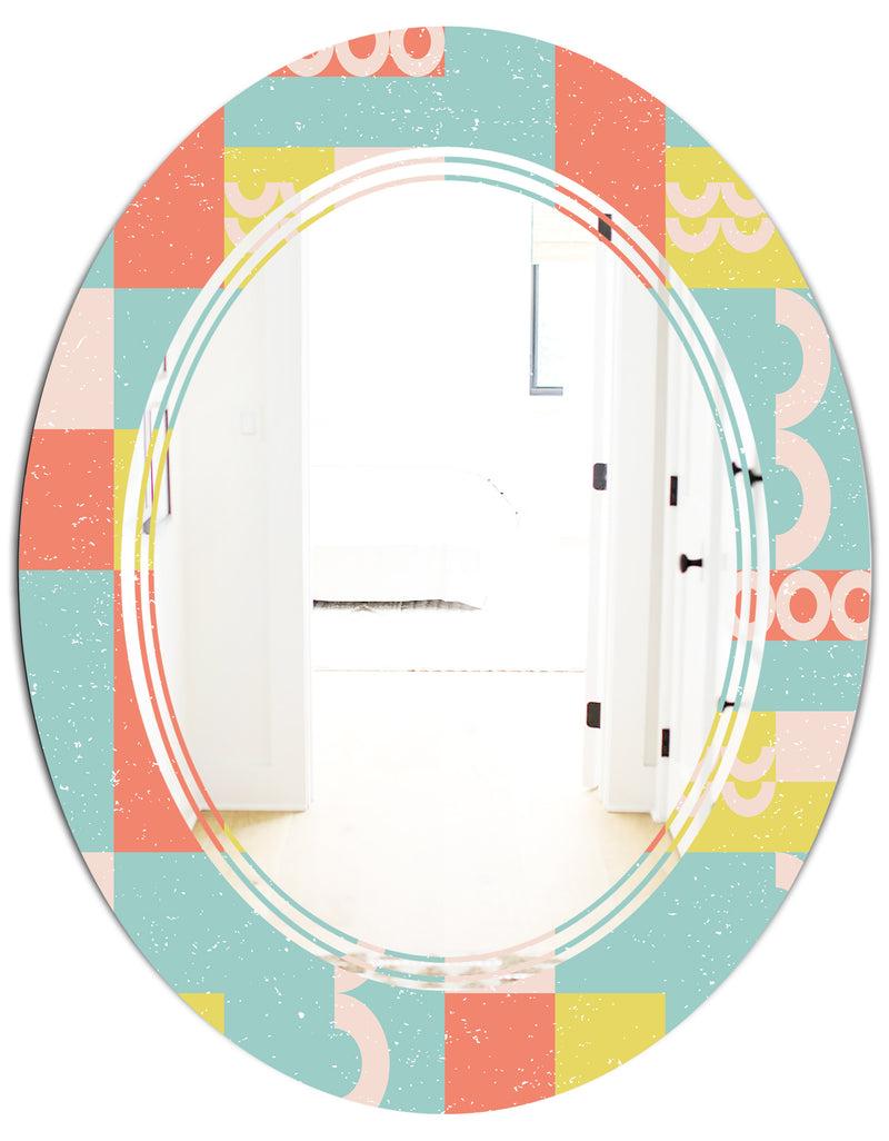 DesignQ Retro Abstract Design III - Modern Round Or Oval Wall Mirror - Triple C