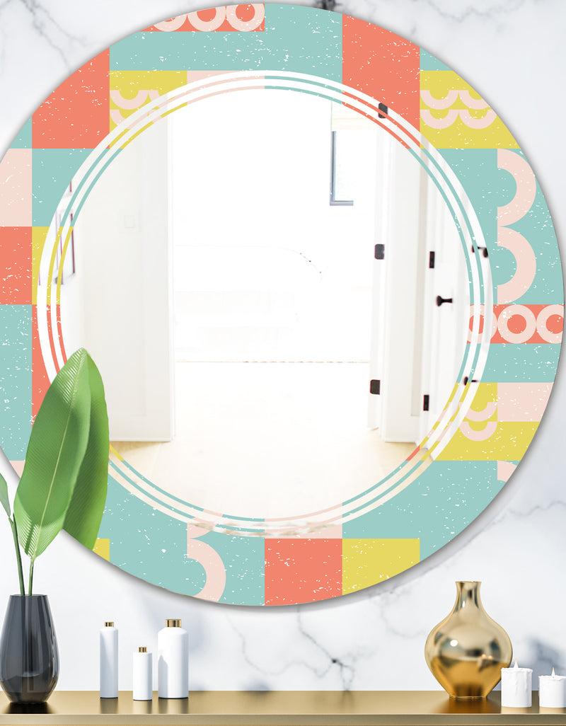 DesignQ Retro Abstract Design III - Modern Round or Oval Wall Mirror - Triple C