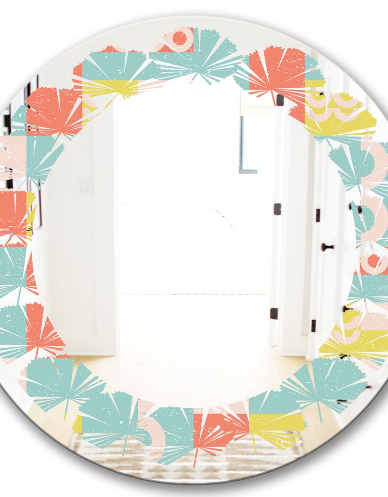 DesignQ Retro Abstract Design III - Modern Round Or Oval Wall Mirror - Leaves