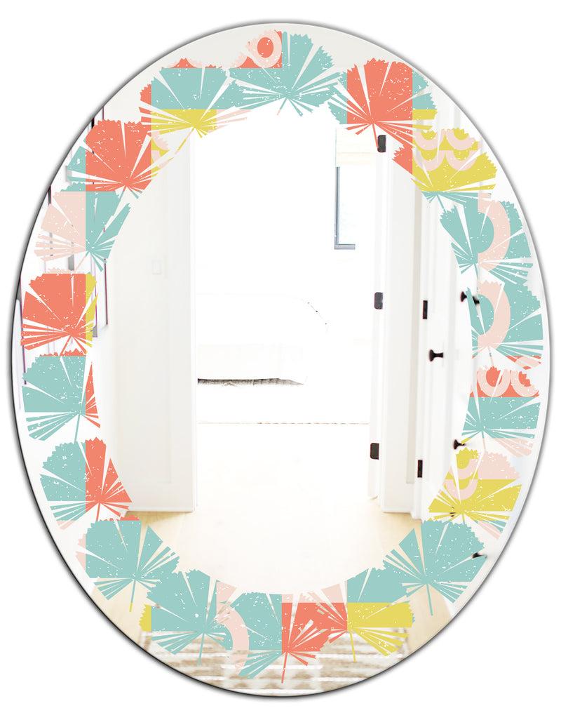 DesignQ Retro Abstract Design III - Modern Round Or Oval Wall Mirror - Leaves