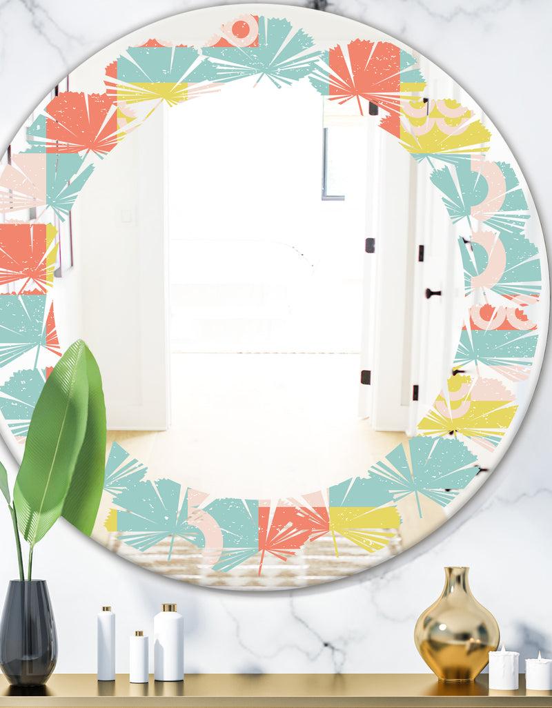 DesignQ Retro Abstract Design III - Modern Round or Oval Wall Mirror - Leaves