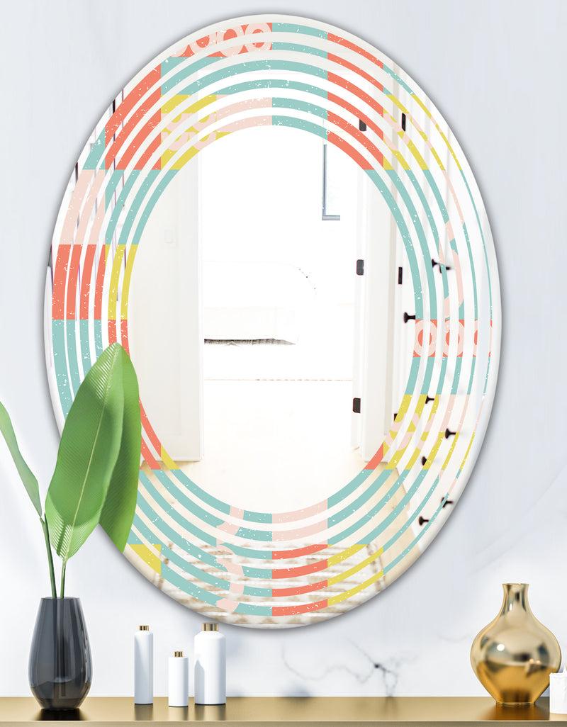 DesignQ Retro Abstract Design III - Modern Round Or Oval Wall Mirror - Wave
