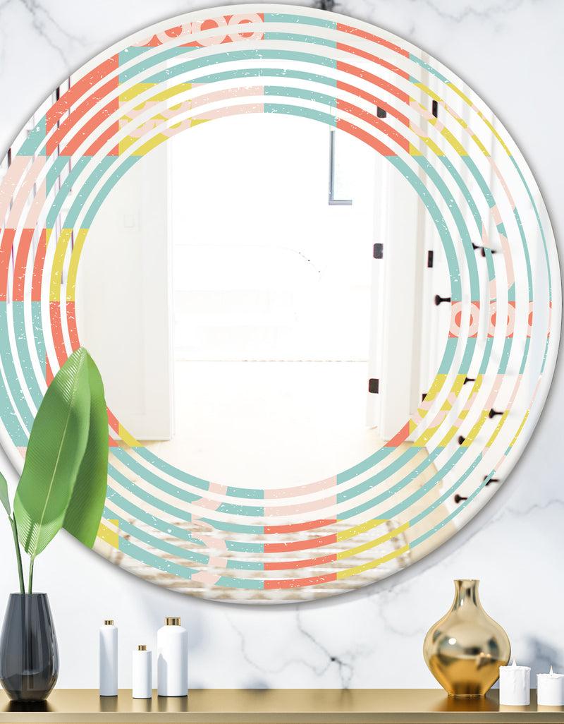 DesignQ Retro Abstract Design III - Modern Round or Oval Wall Mirror - Wave