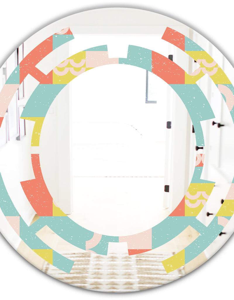 DesignQ Retro Abstract Design III - Modern Round Or Oval Wall Mirror - Space
