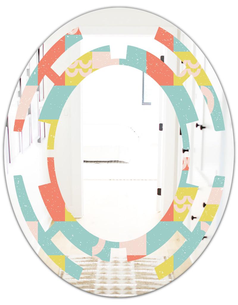 DesignQ Retro Abstract Design III - Modern Round Or Oval Wall Mirror - Space
