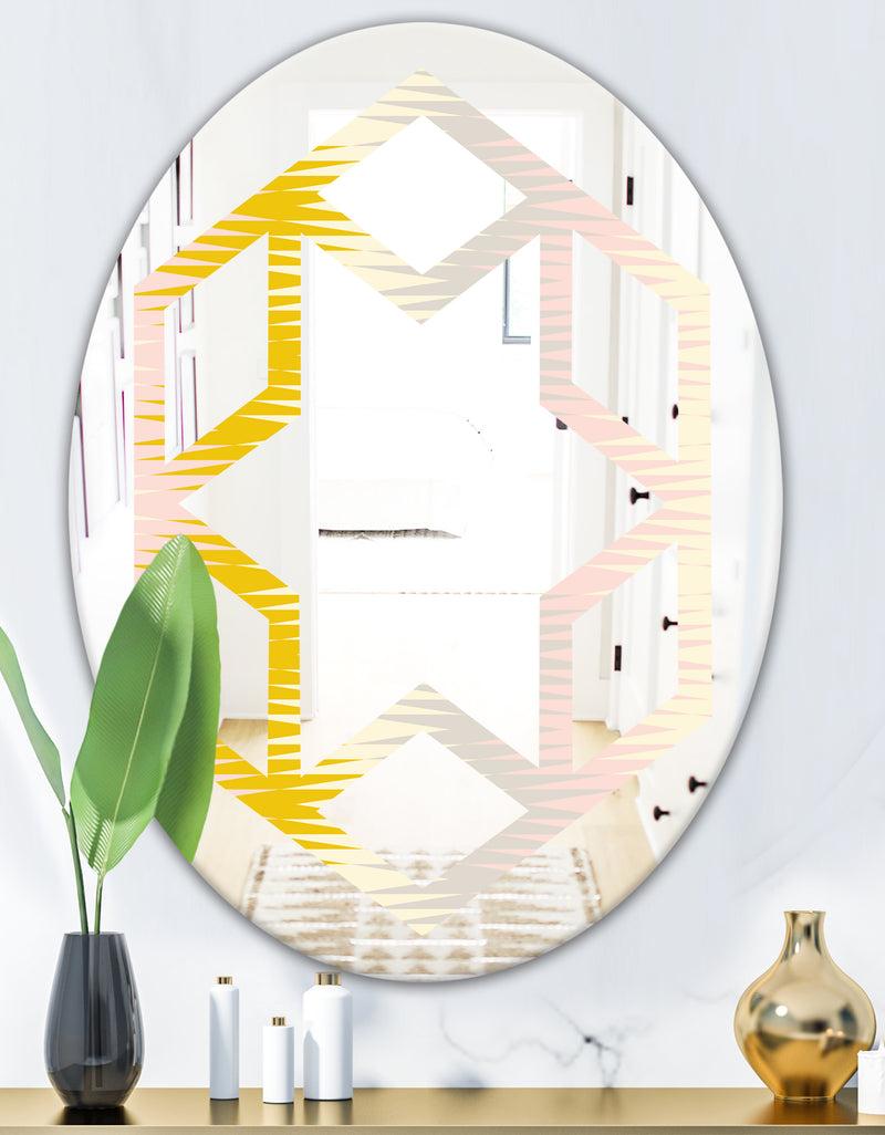DesignQ Retro Abstract Design IV - Modern Round Or Oval Wall Mirror - Hexagon Star