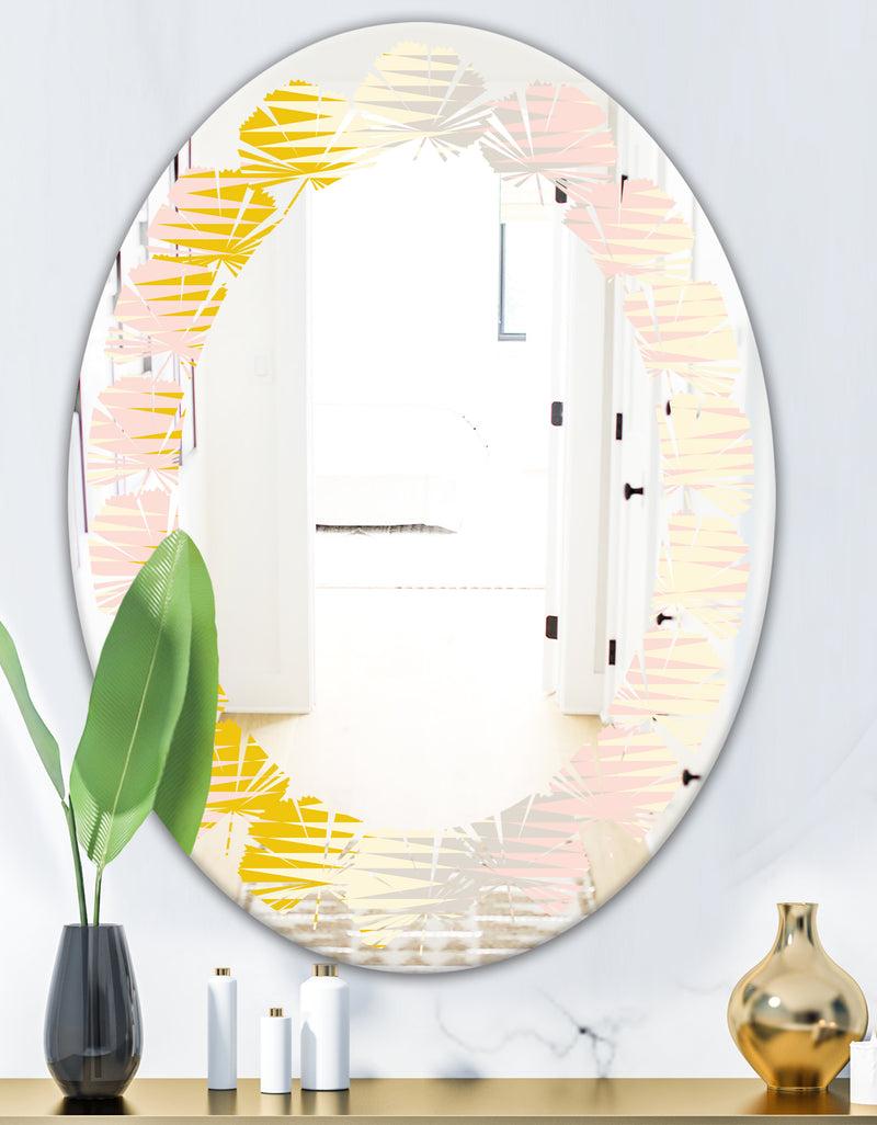 DesignQ Retro Abstract Design IV - Modern Round Or Oval Wall Mirror - Leaves