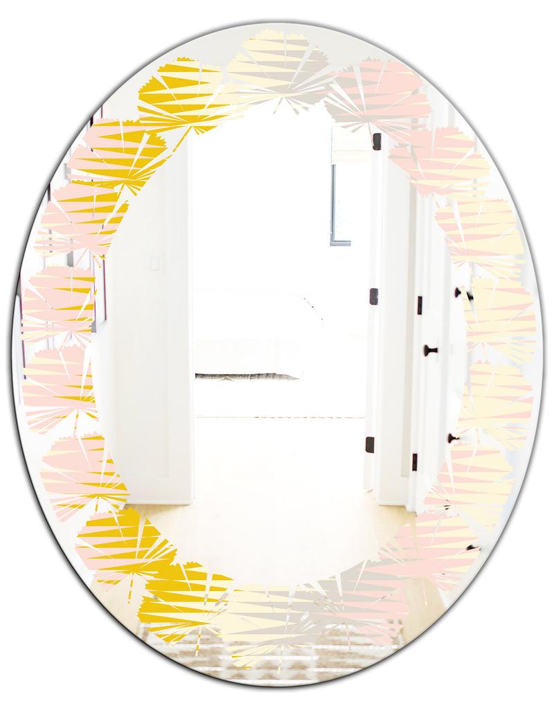 DesignQ Retro Abstract Design IV - Modern Round Or Oval Wall Mirror - Leaves