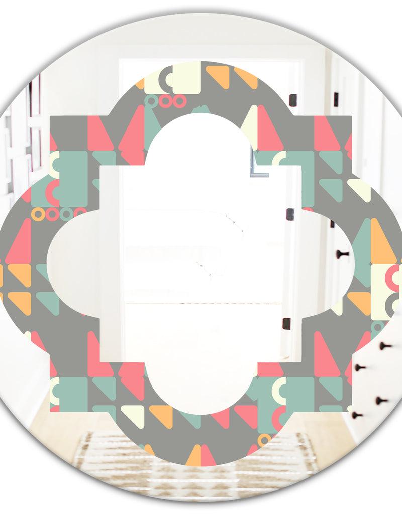 DesignQ Retro Abstract Design V - Modern Round Or Oval Wall Mirror - Quatrefoil