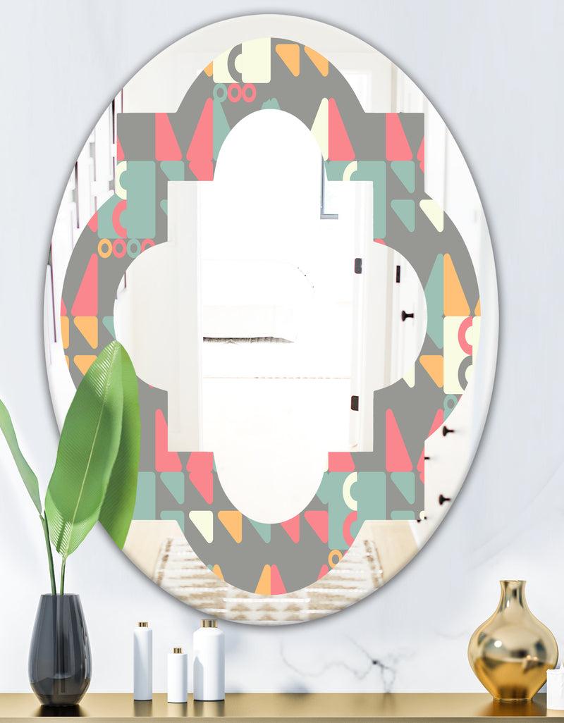 DesignQ Retro Abstract Design V - Modern Round Or Oval Wall Mirror - Quatrefoil